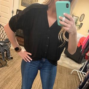 Black Sheer Sleeve Button Up